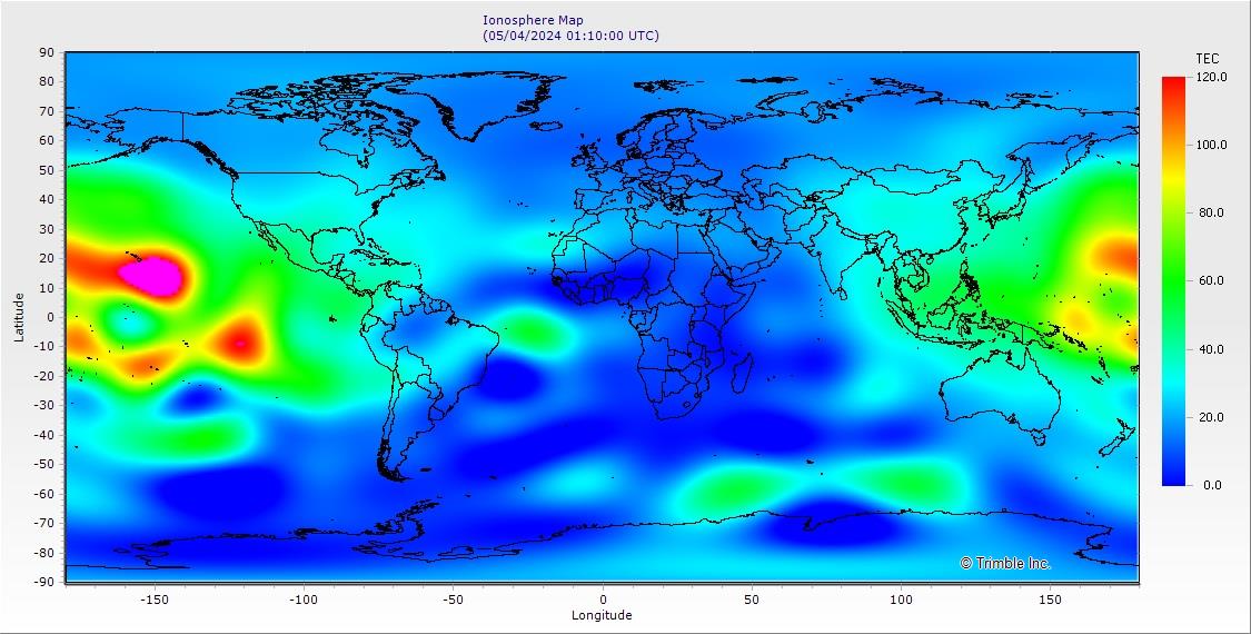 World Map with the Ionosphere Total Electron Content (TEC)