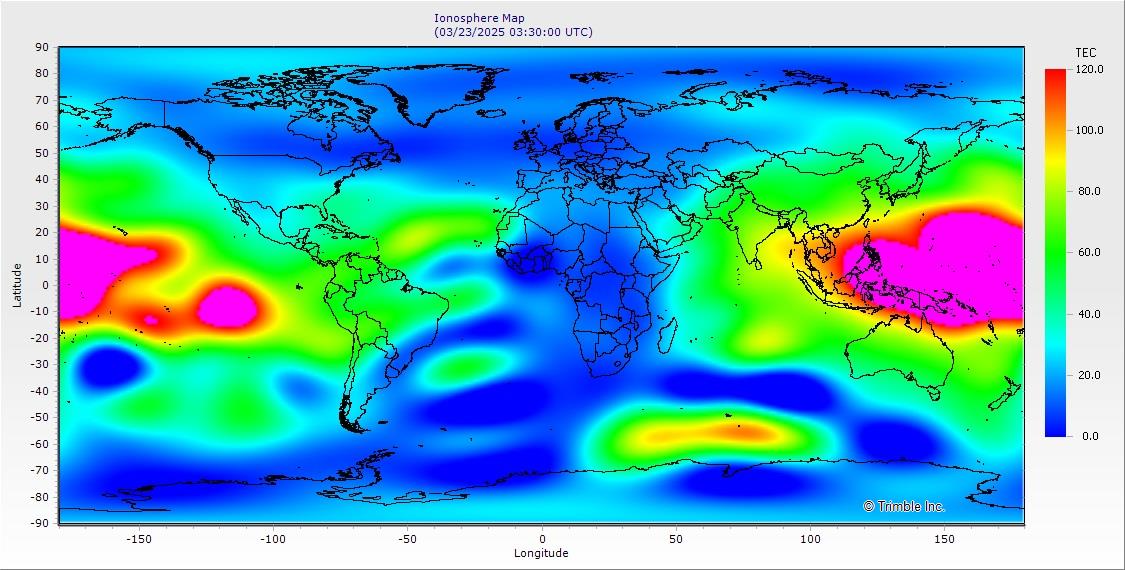 World Map with the Ionosphere Total Electron Content (TEC)